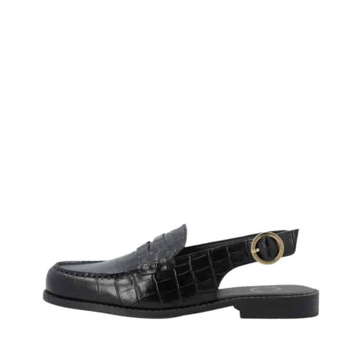 Cashott Casroberta Slingback loafers til dame i sort med skindoverdel samt justerbar spænde