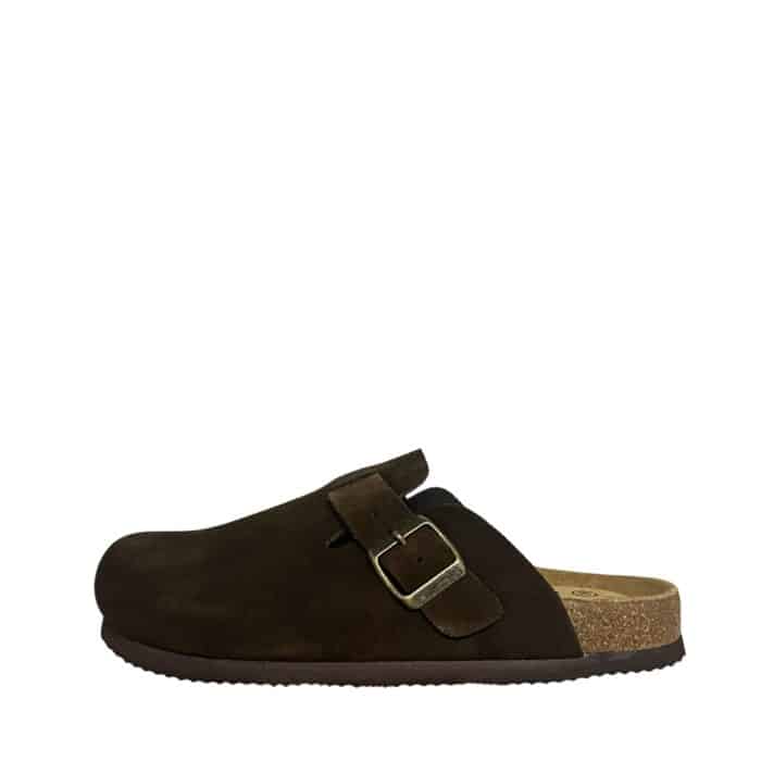 CPH-Comfort Bio slippers til dame og herre i mørkebrunt ruskind med indersål af ruskind og justerbar spænde