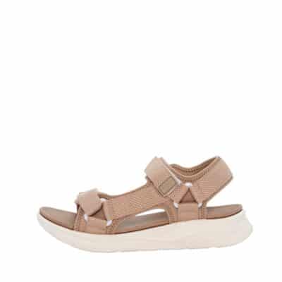 Duffy sandal til dame i mørkebeige med en blød indersål og to justerbare velcro remme samt tekstureret mønster