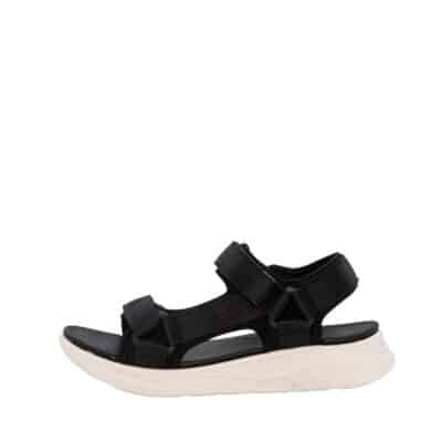 Duffy sandal til dame i sort med god to justerbare velcroremme samt tekstureret mønster og en let sål