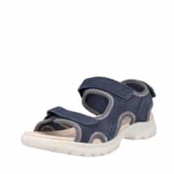 Ecco Onroads sandal til dame i blå med overdel i nubucklæder og tre velcroremme samt Fluidform indersål