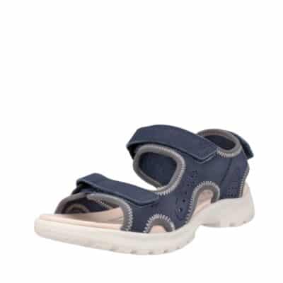 Ecco Onroads sandal til dame i blå med overdel i nubucklæder og tre velcroremme samt Fluidform indersål