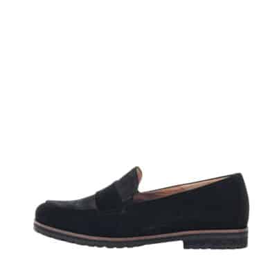 Gabor loafers til dame i sort med skindoverdel samt ekstra bredde G
