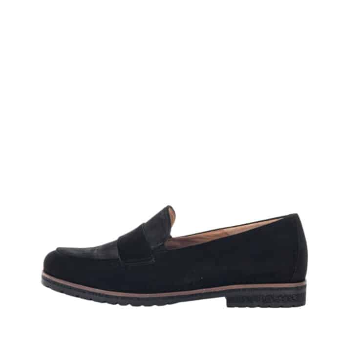 Gabor loafers til dame i sort med skindoverdel samt ekstra bredde G