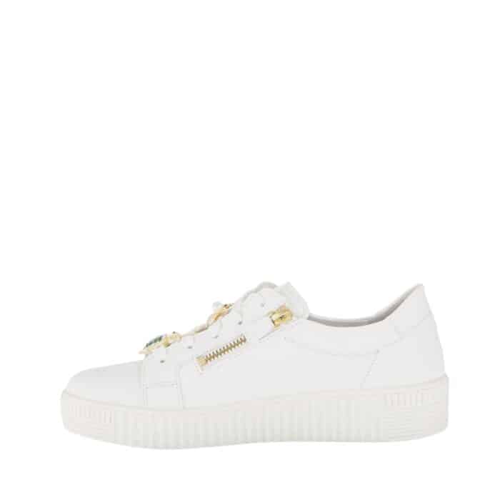 Gabor sneakers til dame i hvid med flotte detaljer og funktionel lynlås samt udtagelig sål og snørebånd