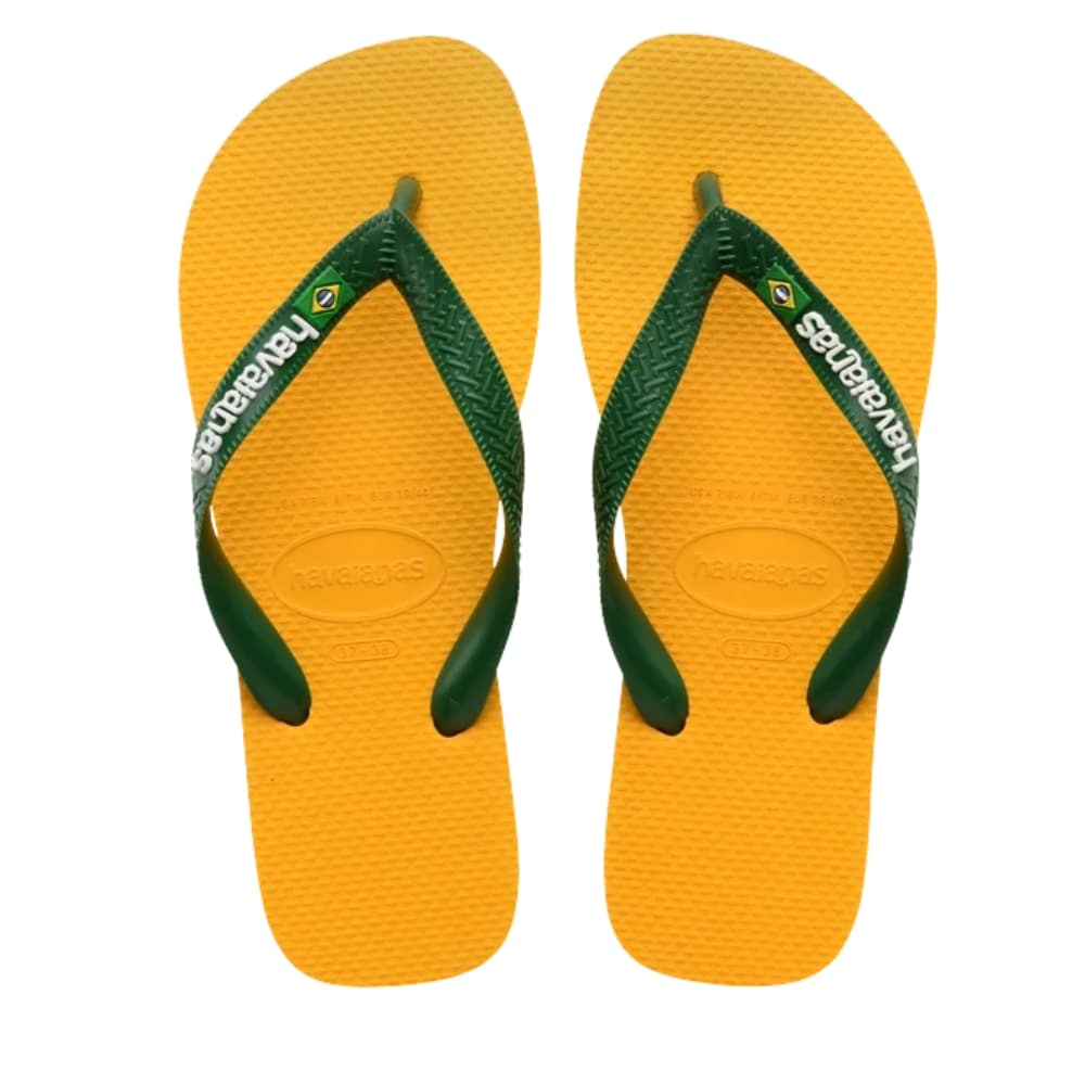 Havaianas Brasil Logo klipklapper til dame i gul med grønne detaljer og tå-rem samtidig med at de er vandtætte