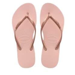 Havaianas Slim klipklapper til dame i lyserød med bronze detaljer og tå-rem samt gummisål