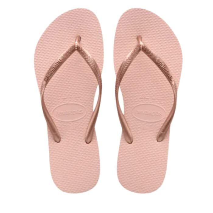 Havaianas Slim klipklapper til dame i lyserød med bronze detaljer og tå-rem samt gummisål
