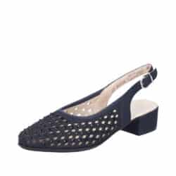 Rieker pumps til dame i mørkeblå med blokhæl på 3,5 cm samt nitter og justerbar spænde