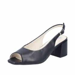 Rieker pumps til dame i sort med justerbar sling back hælrem med spænde og blokhæl på 6 cm.