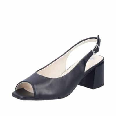 Rieker pumps til dame i sort med justerbar sling back hælrem med spænde og blokhæl på 6 cm.