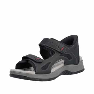 Rieker Ready 2 Go sandal til herre i sort med 2 justerbare velcroremme og fast hælkappe samt stødabsorberende sål