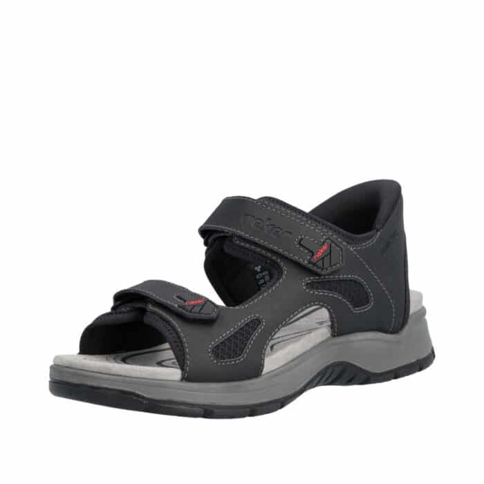 Rieker Ready 2 Go sandal til herre i sort med 2 justerbare velcroremme og fast hælkappe samt stødabsorberende sål
