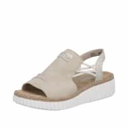 Rieker sandal til dame i beige med rem og en kort kilehæl på 4 cm samt Antistress