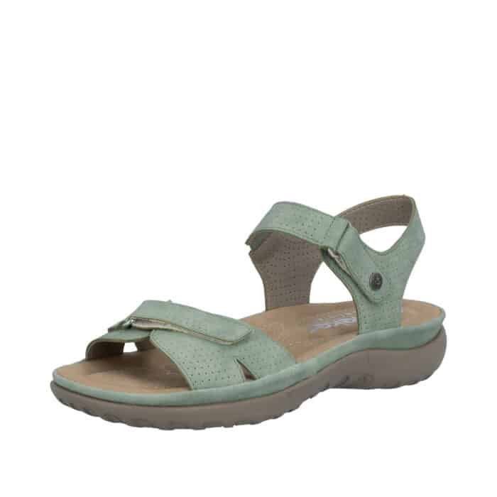 Rieker sandal til dame i grøn med to justerbare velcroremme og stødabsorbering