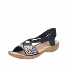 Rieker sandaler til dame i sort med flotte detaljer og elastik samt en lille hæl