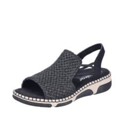 Rieker sandal i sort til dame med 4 cm kilehæl og elastikker i siderne samt stødabsorbering