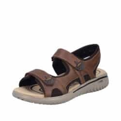 Rieker sandal til herre i brunt skind med to justerbare velcroremme samt ekstra bredde G