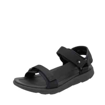Rieker sandal til herre i sort med blød indersål og ekstra bredde G samt tre velcroremme