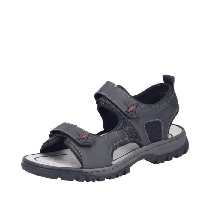 Rieker sandal til herre i sort med to velcroremme og fleksibel pasform.