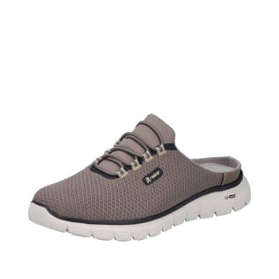 Rieker slippers til herre i beige med åben hælkappe samt let og fleksibel og mesh-overdel