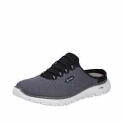 Rieker slippers til herre i grå med åben hælkappe samt elastik foran og mesh-overdel