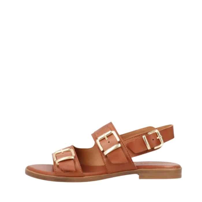 Shoedesign Copenhagen June sandal til dame i camel med læderoverdel og tre spænder