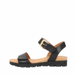 Shoedesign Copenhagen Amalfi sandal til dame i sort læder med velcroremme og kilehæl på 3,5 cm.