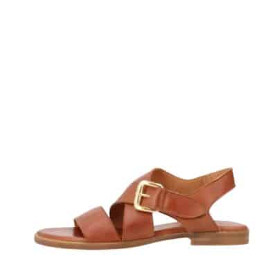 Shoedesign Copenhagen Mila sandal til dame i camel med overdel i læder og velcrorem
