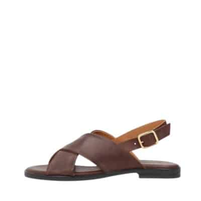 Shoedesign Copenhagen Nicola sandal til dame i mørkebrun med skindoverdel og justerbar spænde samt skindsål