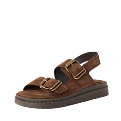 Tamaris sandal til dame i brun med ruskindsoverdel samt 2 justerbare spænder og velcro hælrem