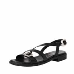 Tamaris sandal til dame i sort med skindoverdel med 2 justerbare sølv spænder samt skindsål