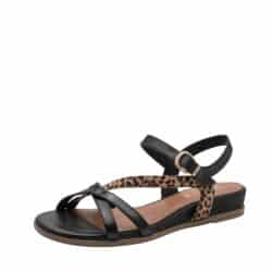 Tamaris sandal til dame i sort med skindoverdel og justerbar velcrorem samt kilehæl på 2,5 cm og blød Touch-It sål