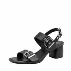 Tamaris sandal til dame i sort skind med spænder og blokhæl på 5,5 cm samt Anti-Shock