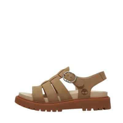 Timberland Clairemont Way sandal til dame i beige med skindoverdel og justerbar spænde samt chunky sål