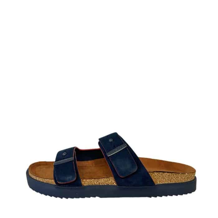 Tommy Hilfiger sandal til herre i mørkeblå ruskind med justerbare remme og kork fodseng