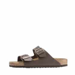 Birkenstock Arizona Narrow sandal til dame i mørkebrun med 2 justerbare remme og ruskindssål