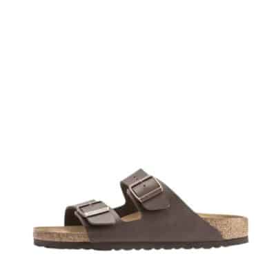 Birkenstock Arizona Narrow sandal til dame i mørkebrun med 2 justerbare remme og ruskindssål