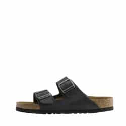 Birkenstock Arizona Regular sandal til herre i sort med overdel i nubucklæder og to justerbare spænder