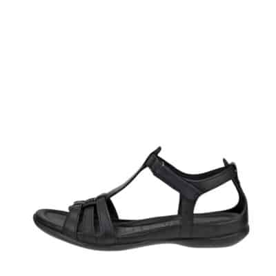 Ecco flash t-bar sandal til dame i sort læder med velcrolukning.