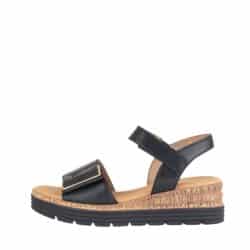Gabor sandal til dame i sort med skindoverdel og to velcroremme samt kilehæl på 5,5 cm