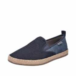 Rieker hyttesko til herre i blå med udtagelig sål i skind.