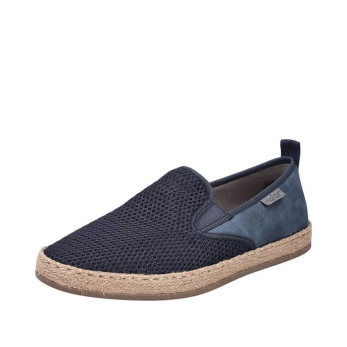 Rieker hyttesko til herre i blå med udtagelig sål i skind.