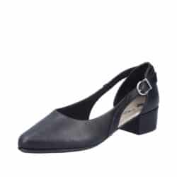 Rieker pumps til dame i sort med 3,5 cm blokhæl samt skindoverdel og stødabsorbering