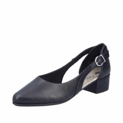 Rieker pumps til dame i sort med 3,5 cm blokhæl samt skindoverdel og stødabsorbering