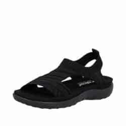 Rieker sandal til dame i sort med elastisk rem og fine detaljer.