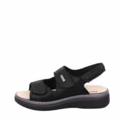 Rohde sandal til dame i sort med skindoverdel og tre velcroremme samt udtagelig sål