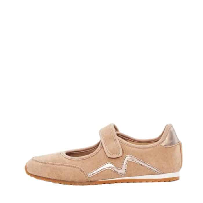 Duffy Napoli Tre ballerinasko til dame i beige med justerbar velcrorem og flotte detaljer