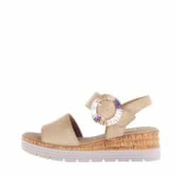 Gabor sandal til dame i beige med velcrorem og kilehæl på 5 cm.