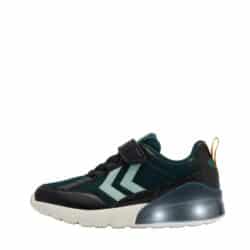 Hummel Daylight JR sneakers til børn i blå og grøn med blinklys samt udtagelig sål og justerbar velcrorem